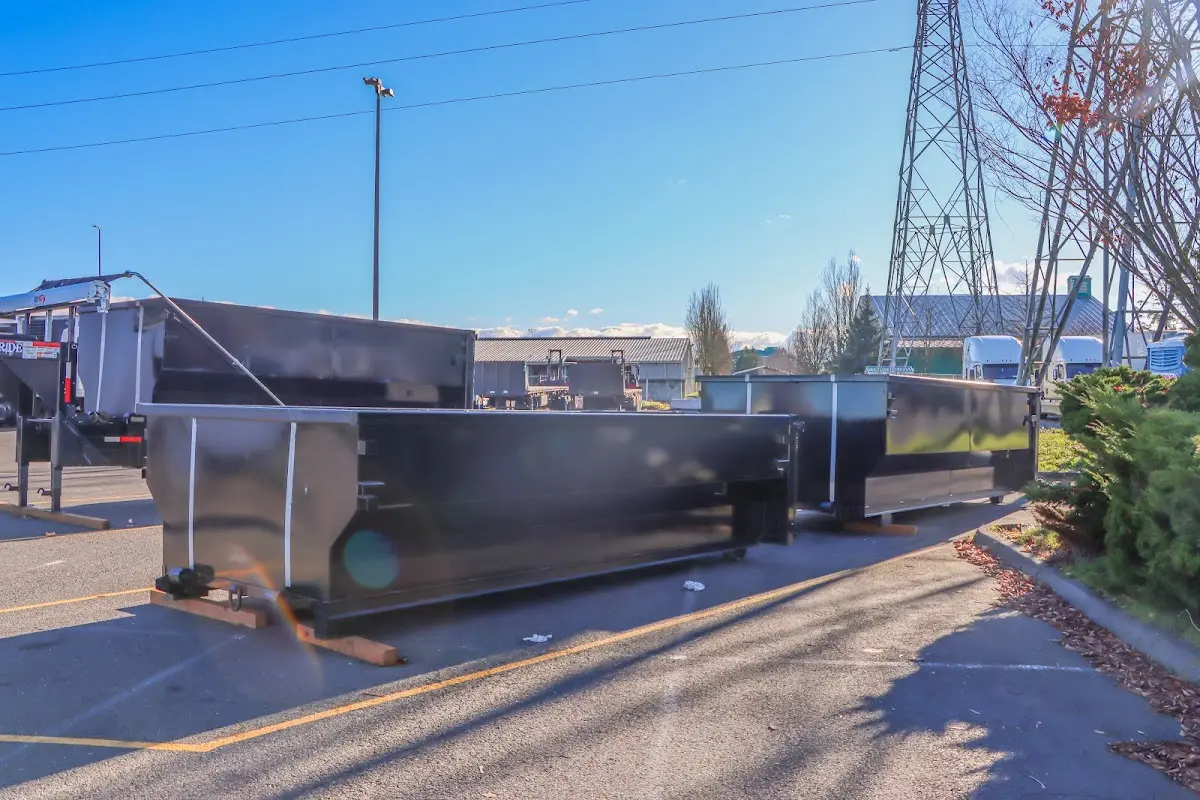 Roll-off dumpster ready for waste disposal at job site for 6 Yard Dumpster Rental in Friendly